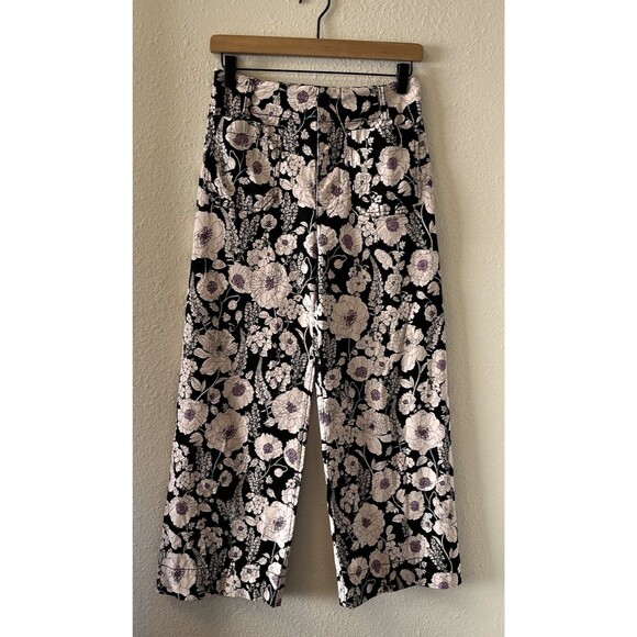 Anthropologie Maeve The Colette Black Floral Print Wide Leg Pants Size 27 - Picture 1 of 15